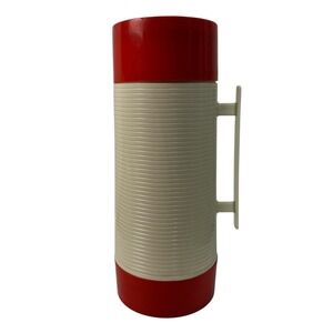 Vintage Aladdin Hy Lo Vacuum Bottle Thermos Red White‎ USA Mid Century 32 Oz